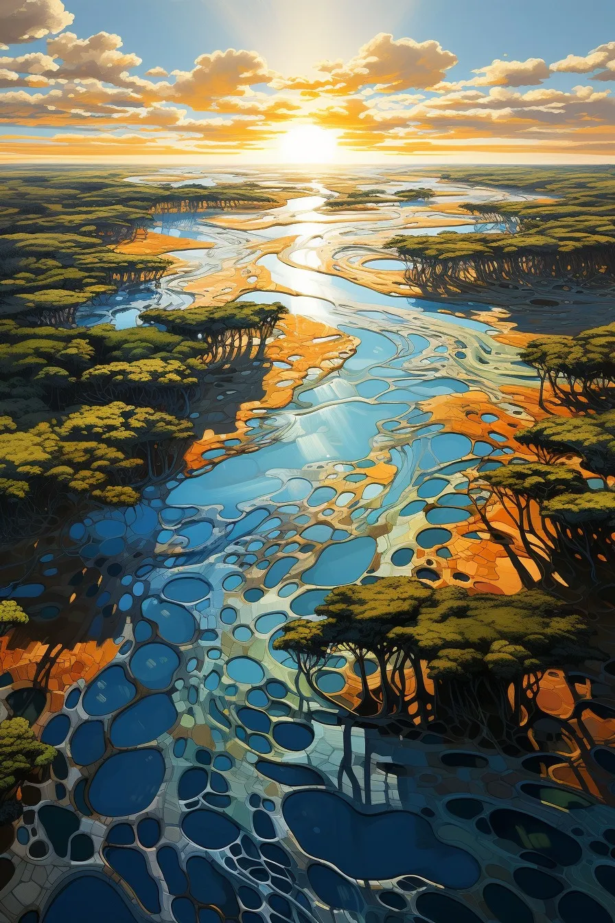 Aerial view of a river delta