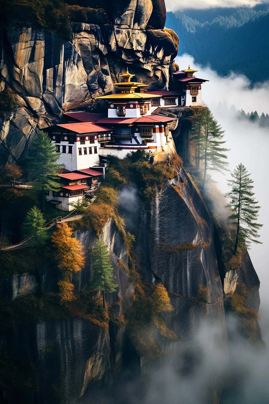 Monasteries on jagged mountain peaks