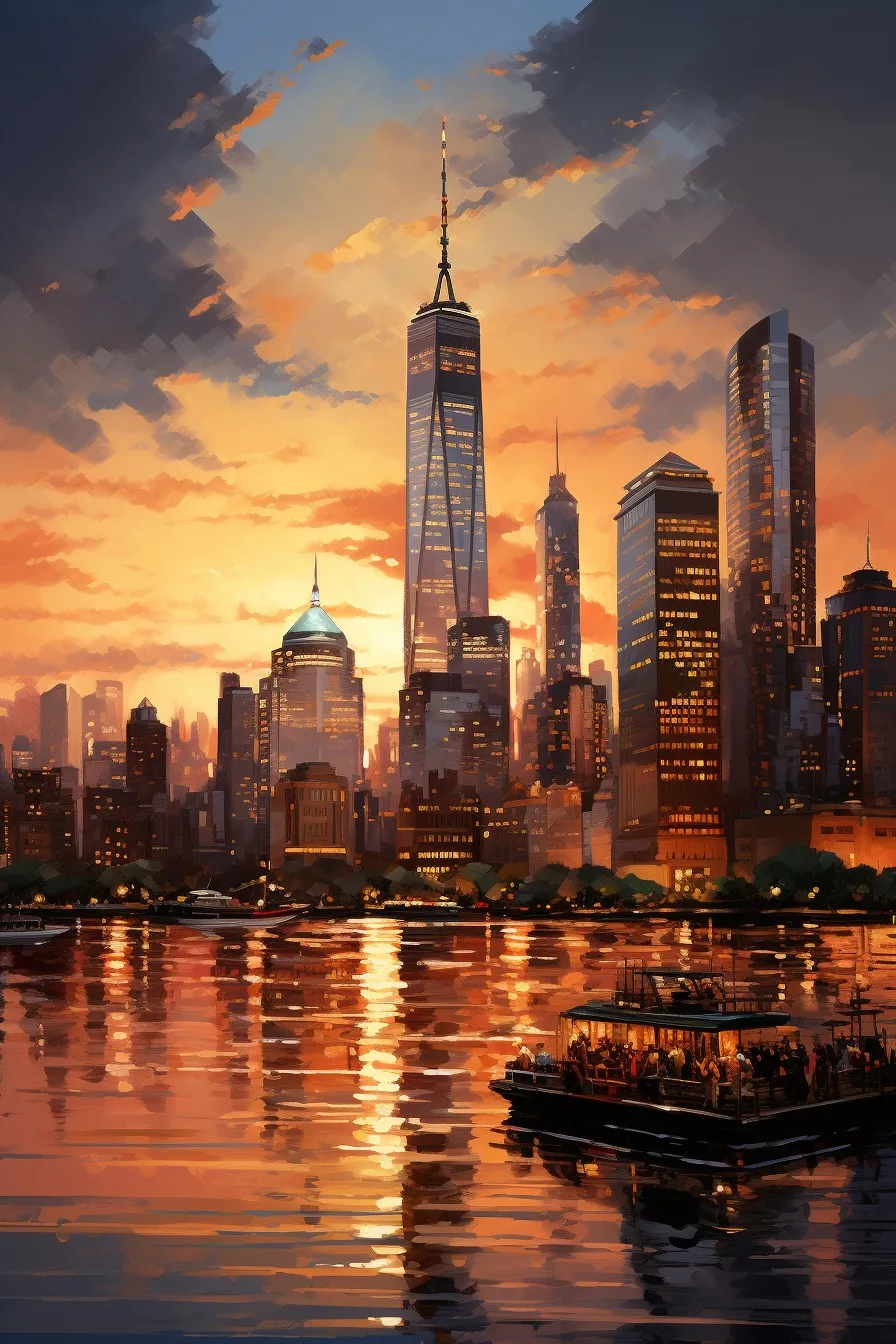 City skyline at dusk