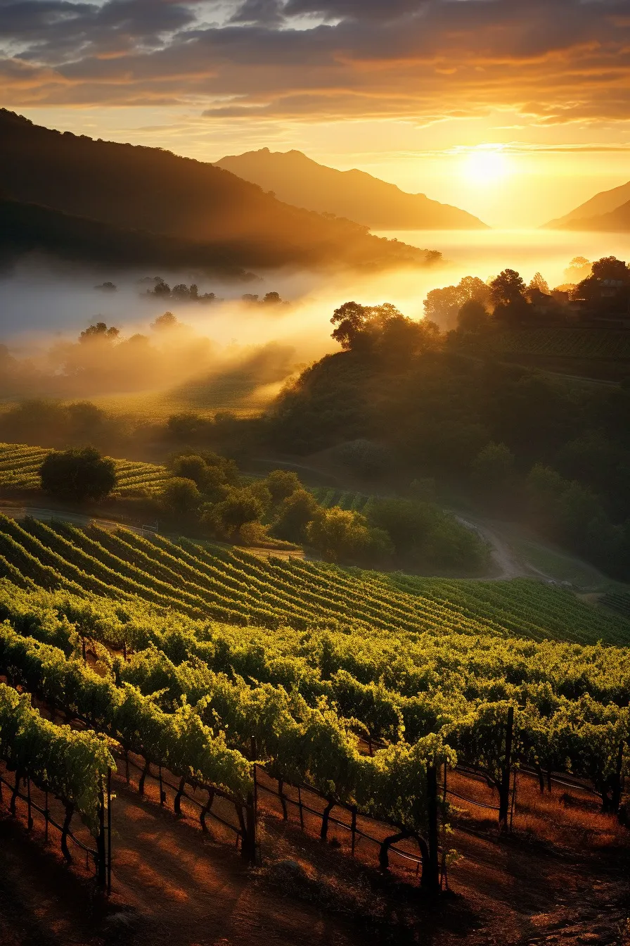 Morning mist over vineyards