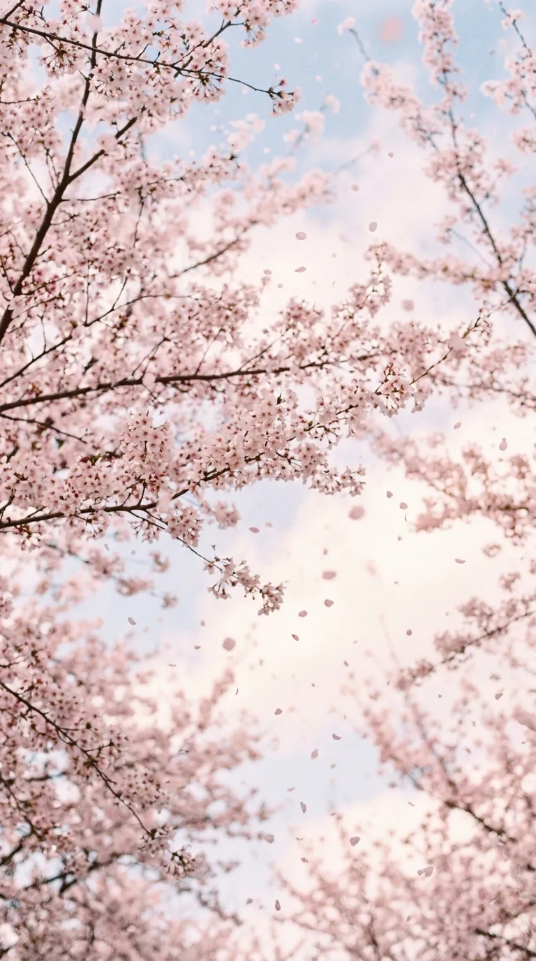 Cherry blossom branches against a pastel sky