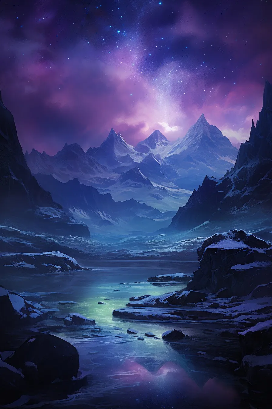 Northern lights over snowy peaks