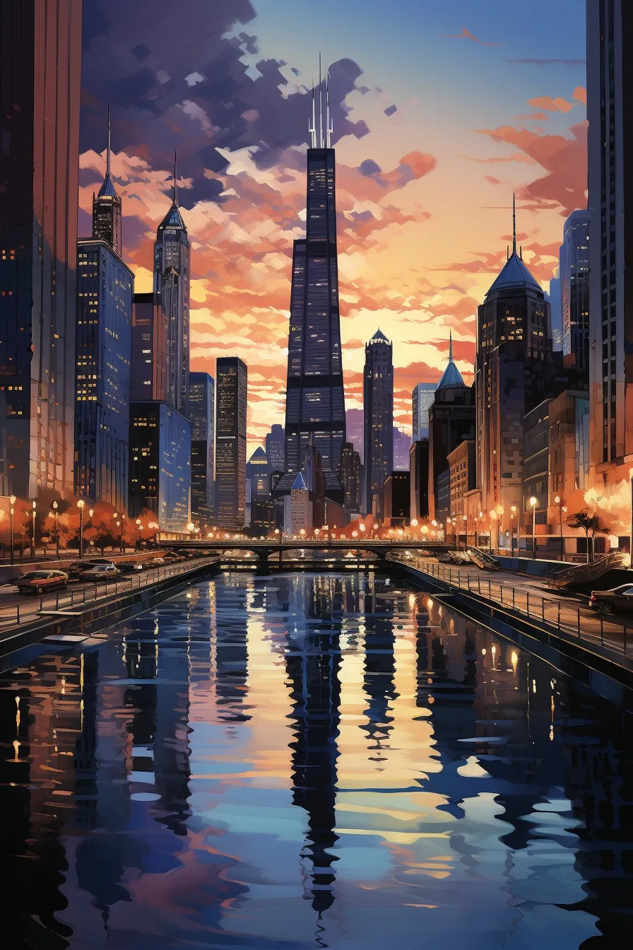 City skyline at dusk