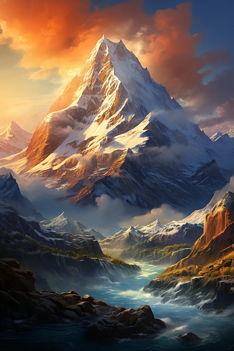 Mountain peak in golden light