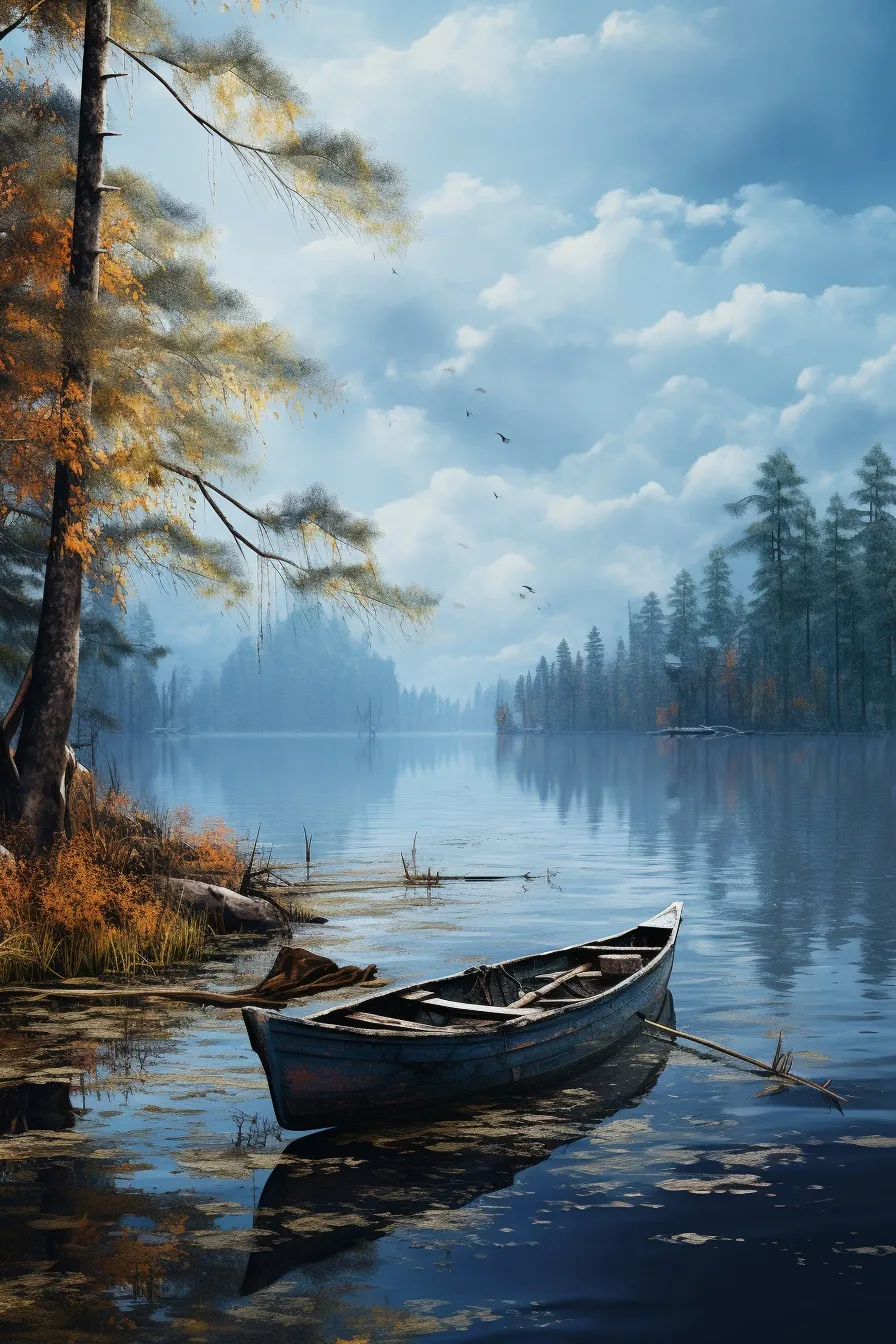 Boat drifting on a calm lake