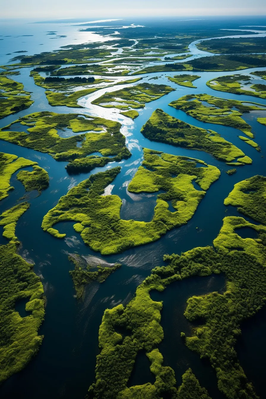 Aerial view of a river delta