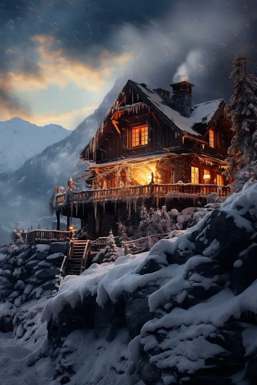Snowbound alpine cabin