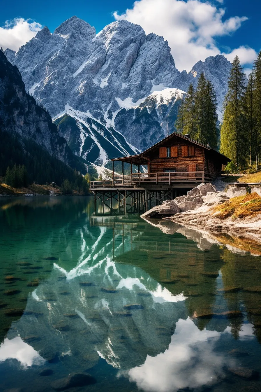 Mountain retreat beside a lake