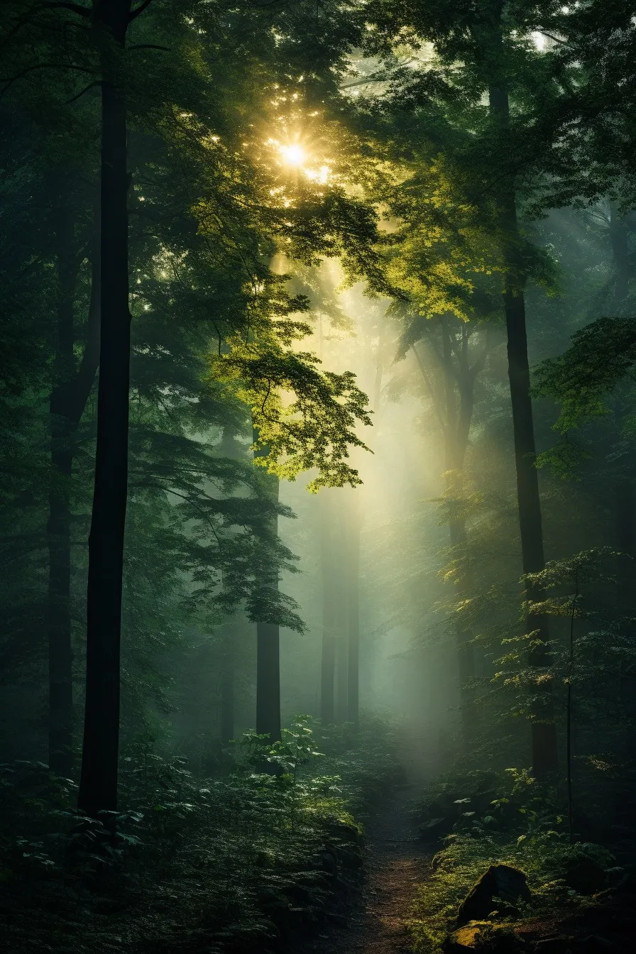 Misty primeval forest
