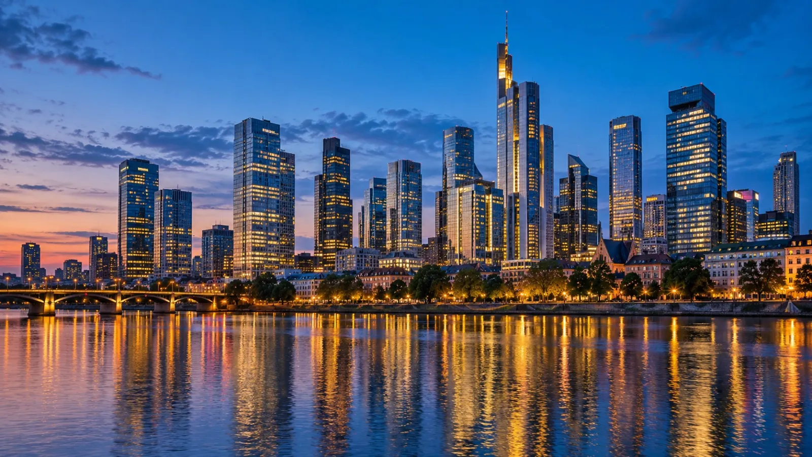 City skyline at blue hour