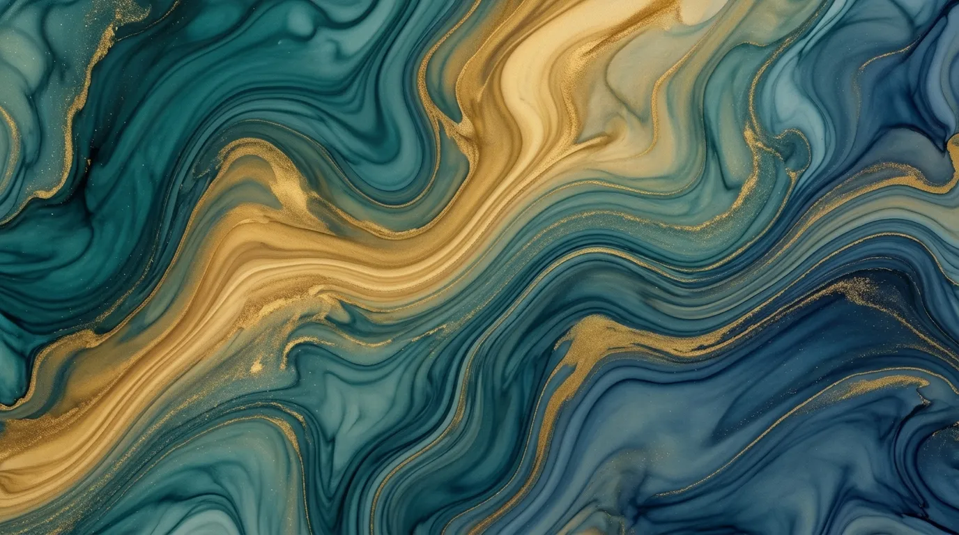 Teal and gold marble ink swirls