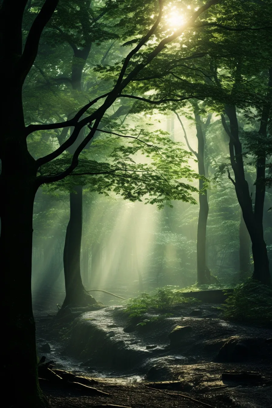 Misty primeval forest