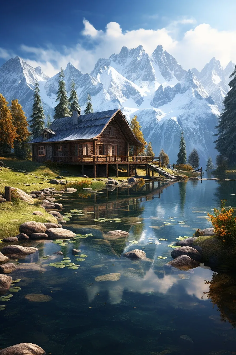 Mountain retreat beside a lake