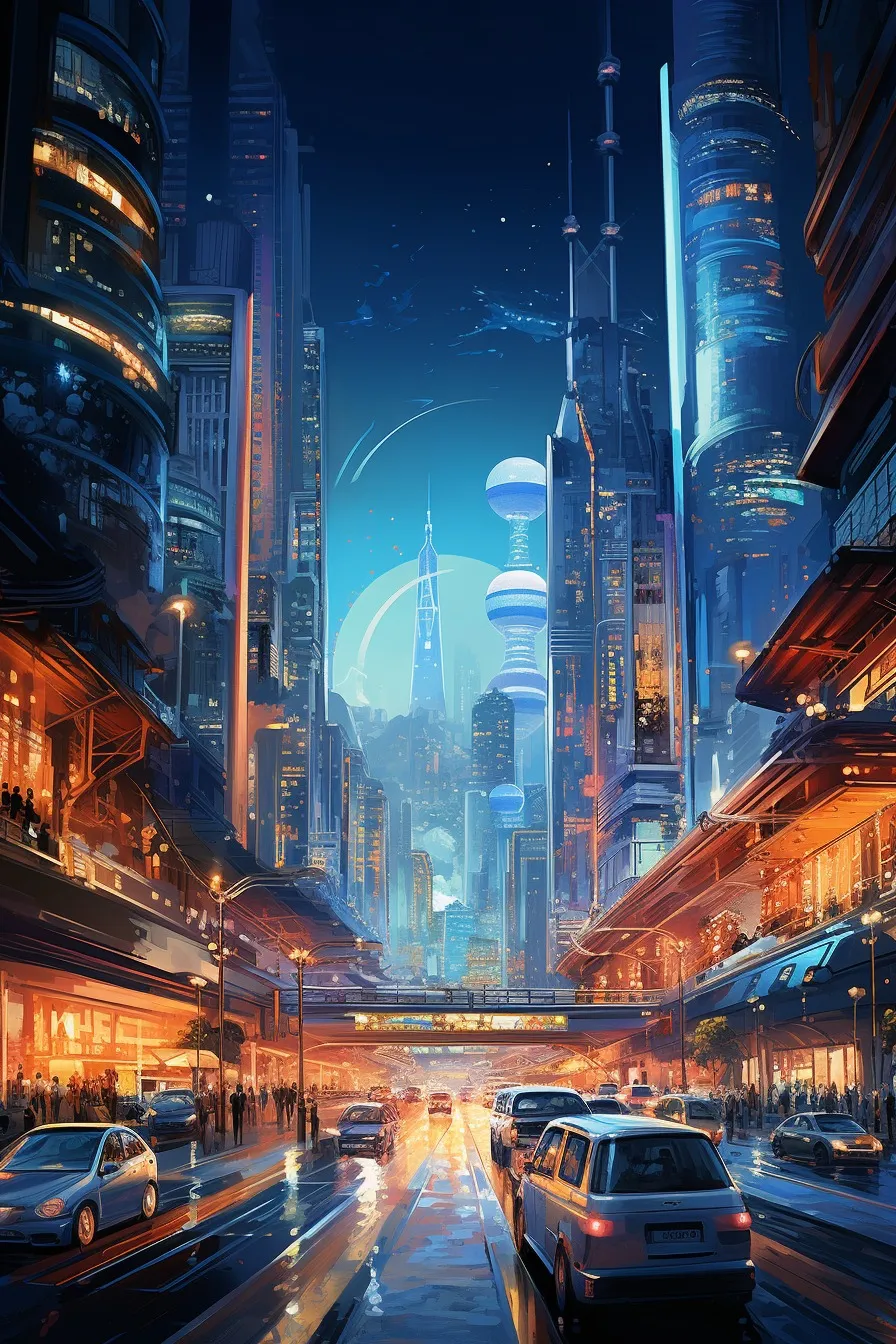 Illuminated city at night