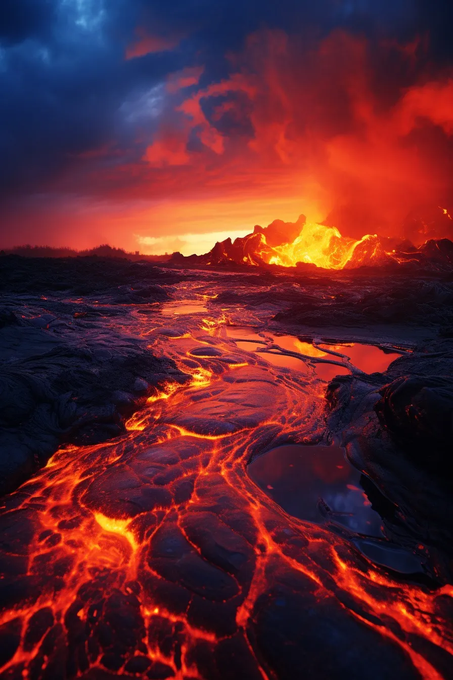 Volcano with flowing lava