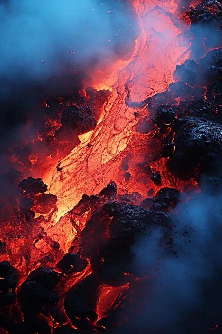 Volcano with flowing lava