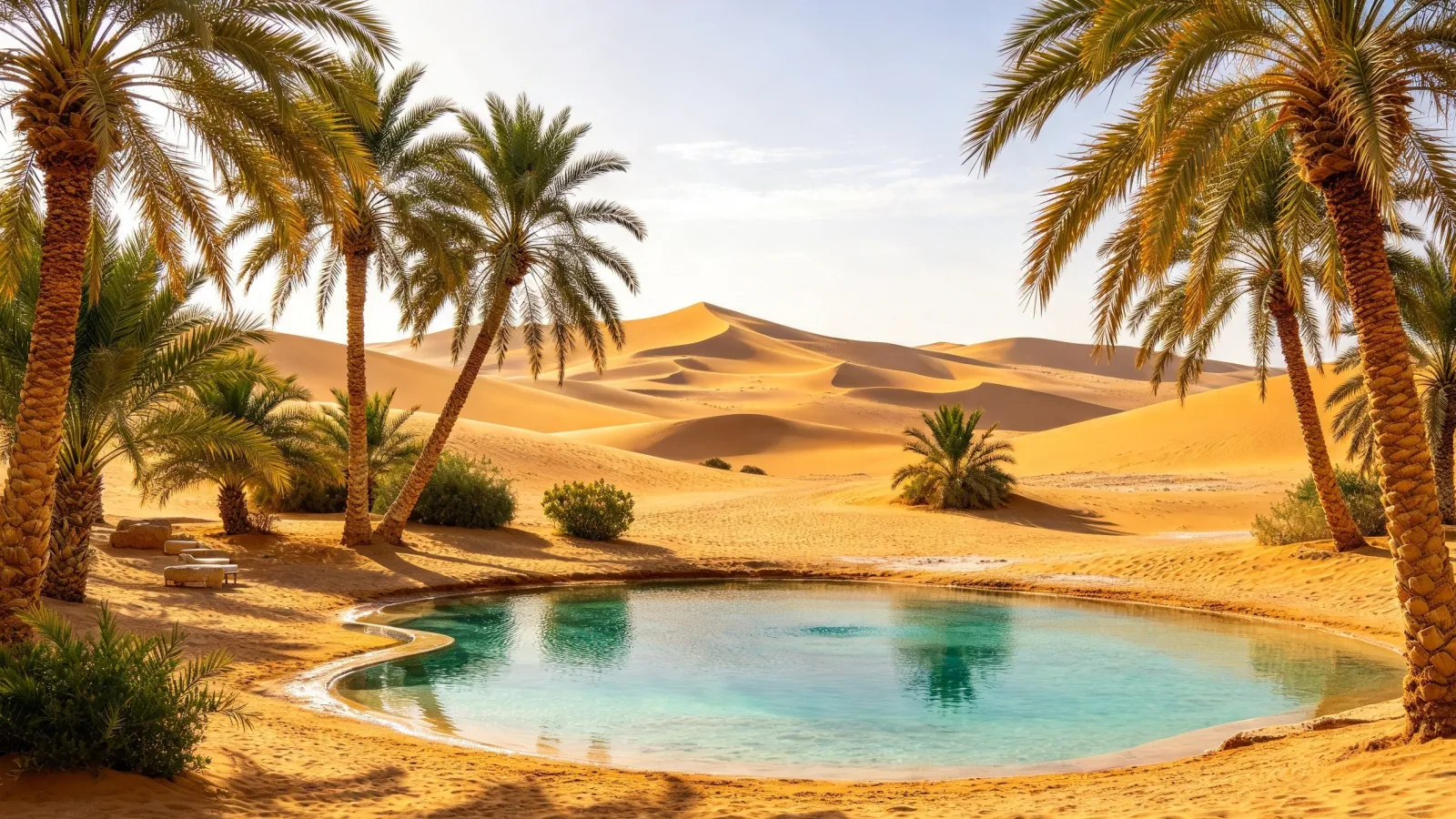 Desert oasis with palm trees