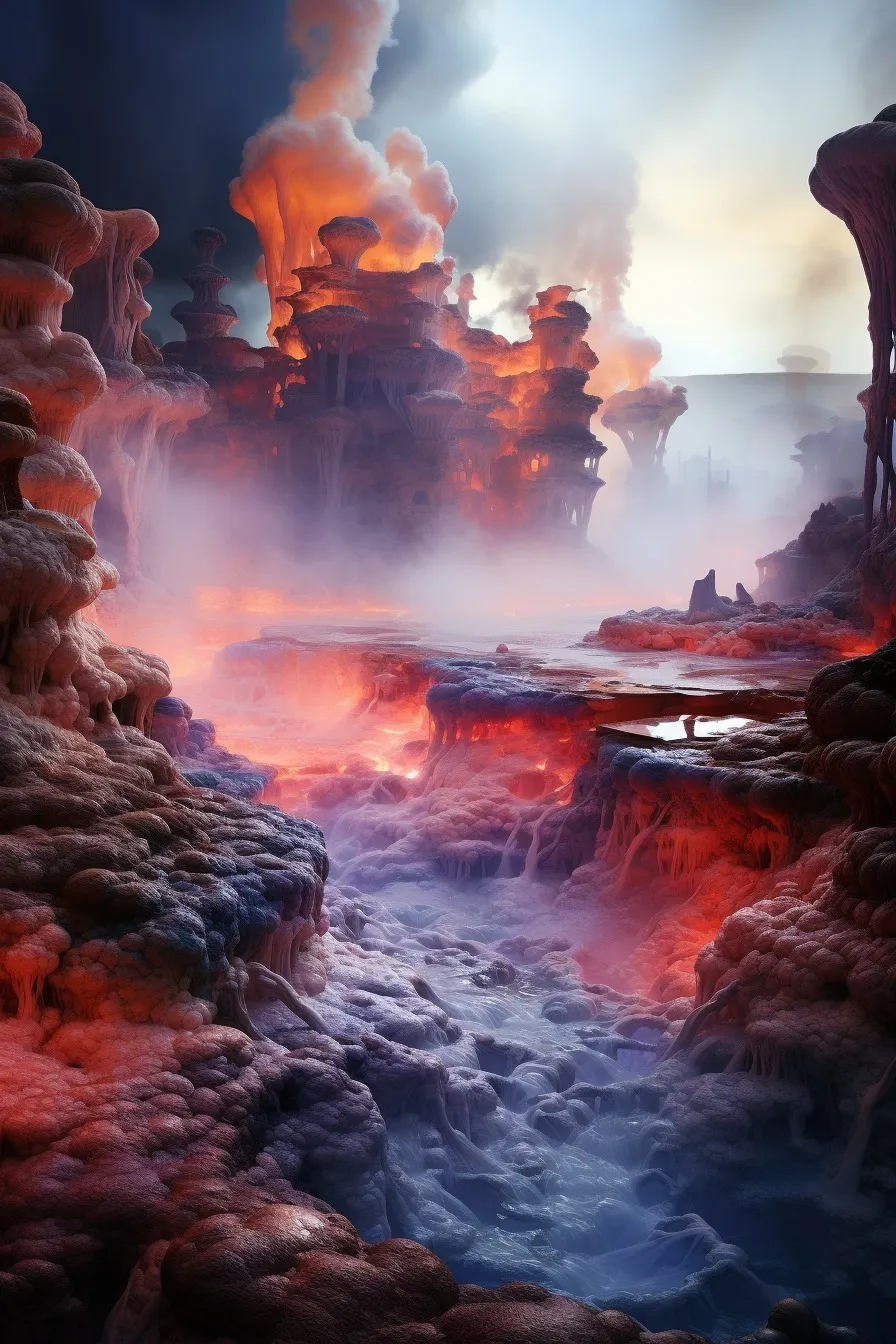 Geysers erupting steam