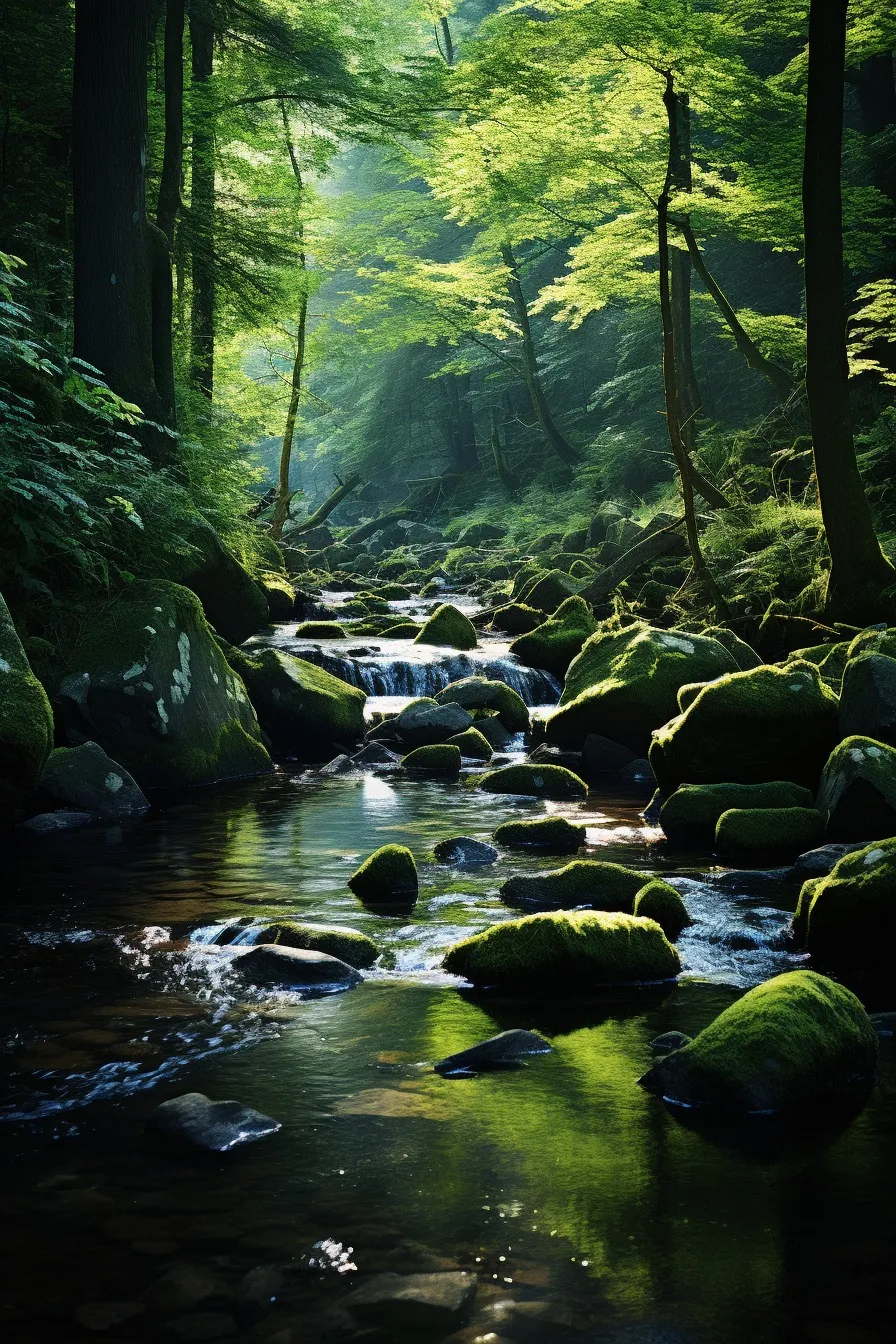 Woodland brook with clear water