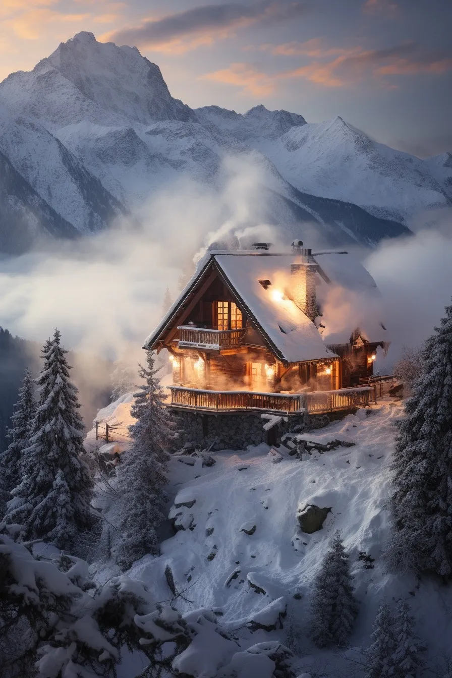 Snowbound alpine cabin