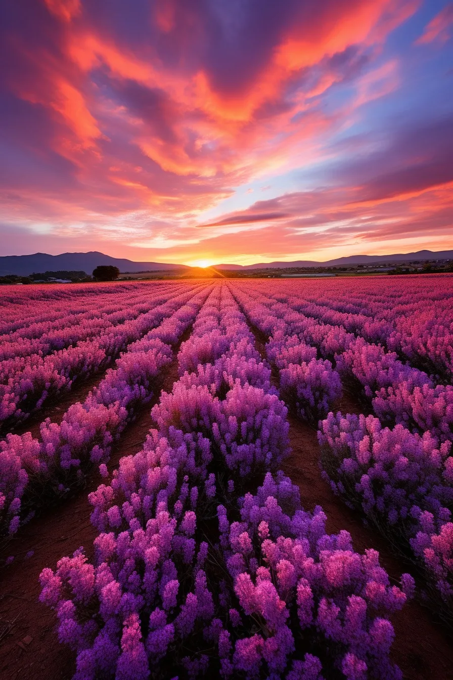Lavender fields at sunset