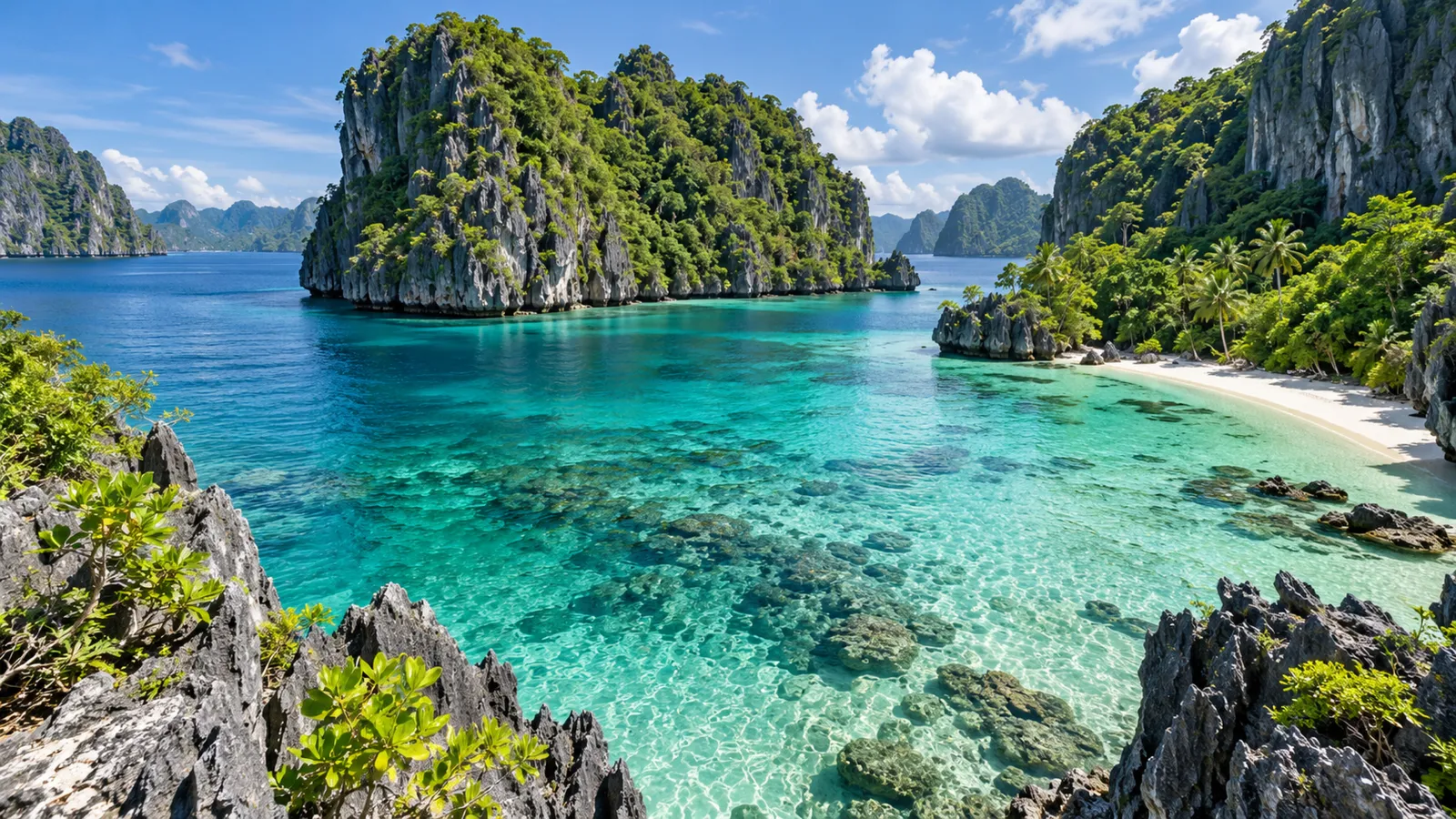 Turquoise lagoon among limestone islands