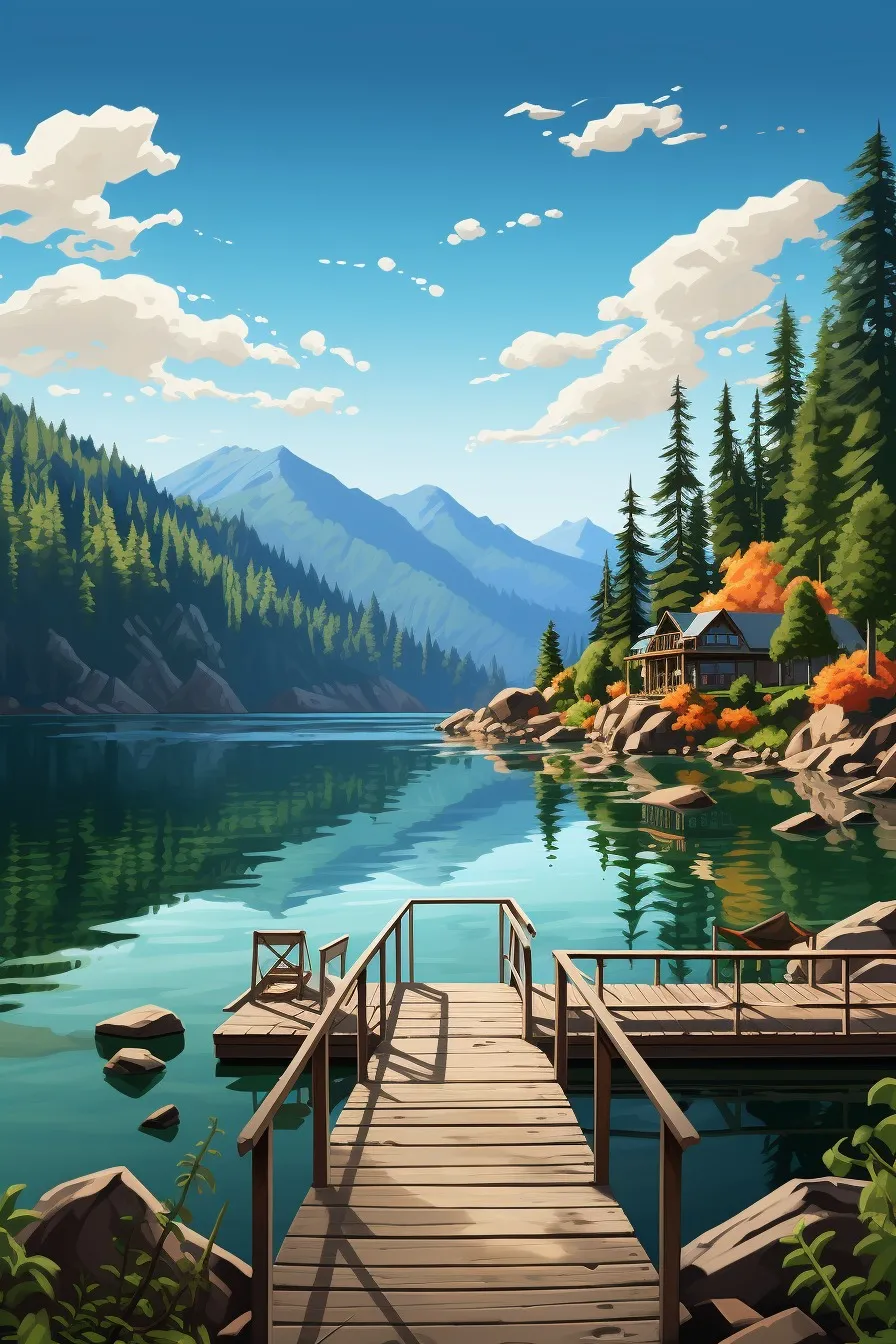 Wooden dock on a calm lake