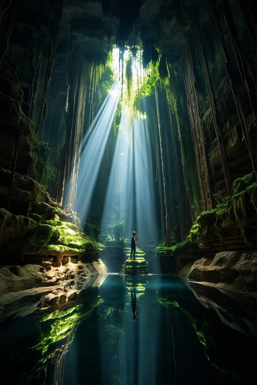 Hidden cenote with crystal-clear water