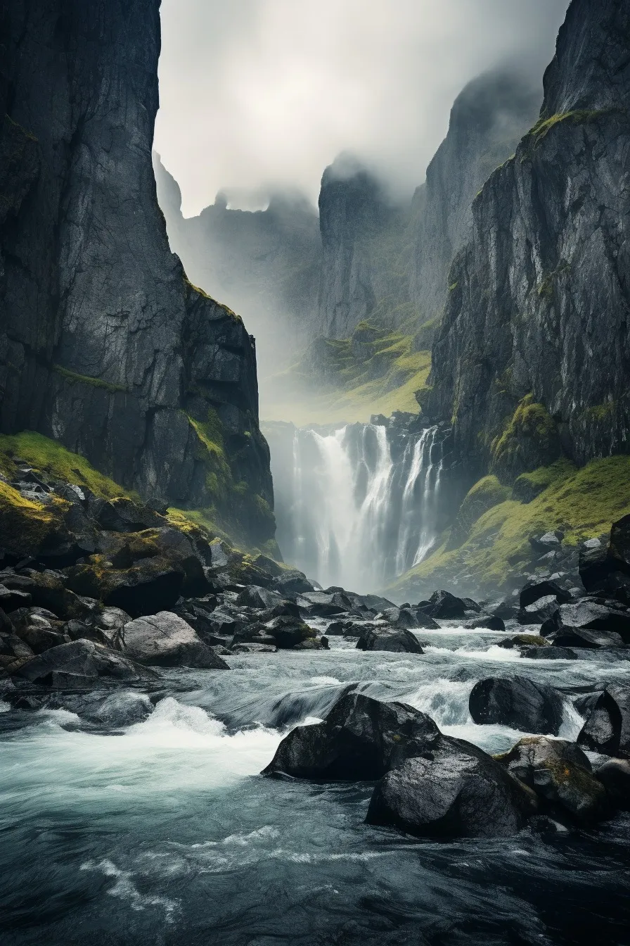 Waterfall tumbling over rocks