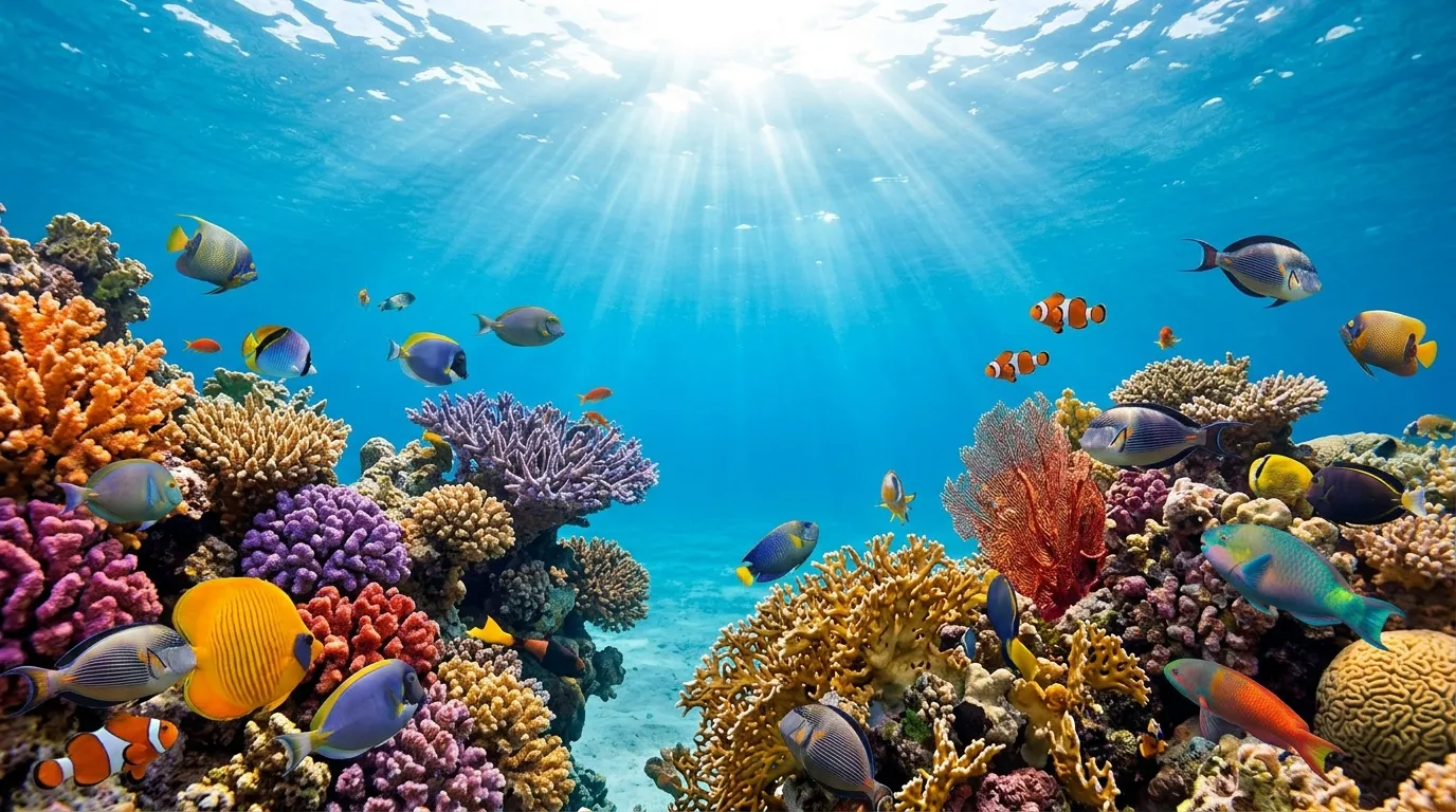 Colourful coral reef with tropical fish
