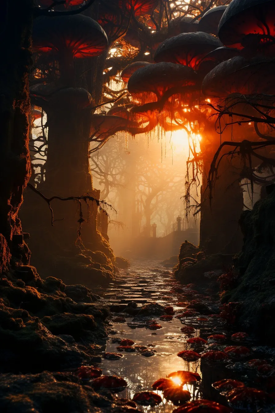 Sun rays in a forest glade
