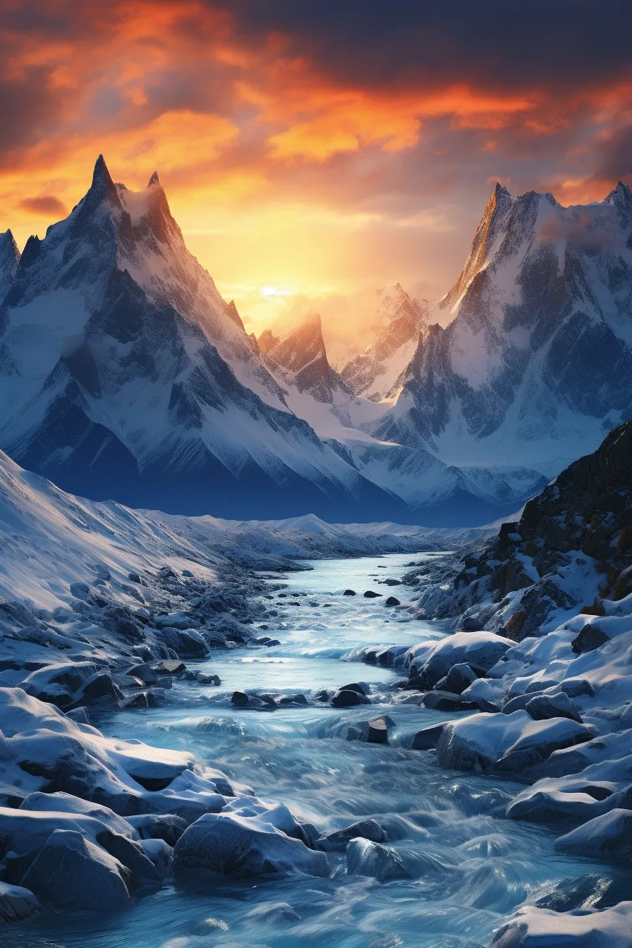 Glacier valley with blue ice