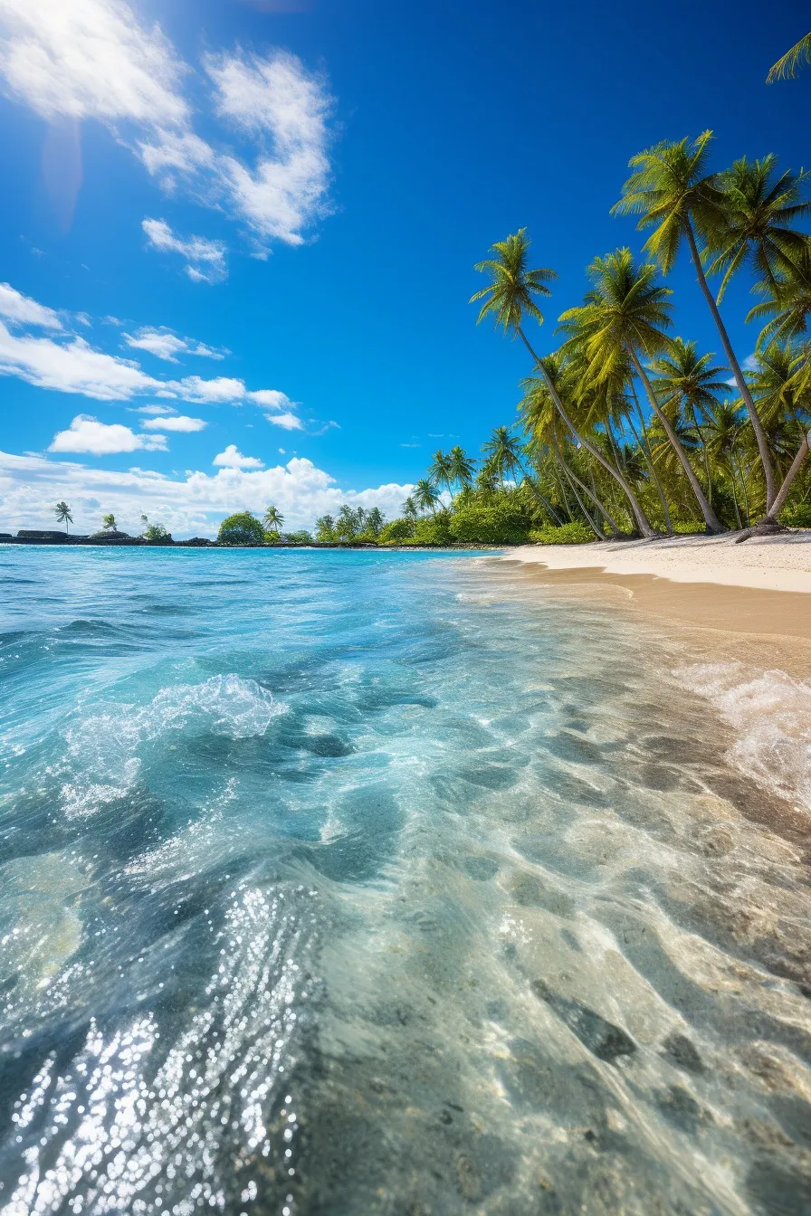 Sunlit shore with clear water
