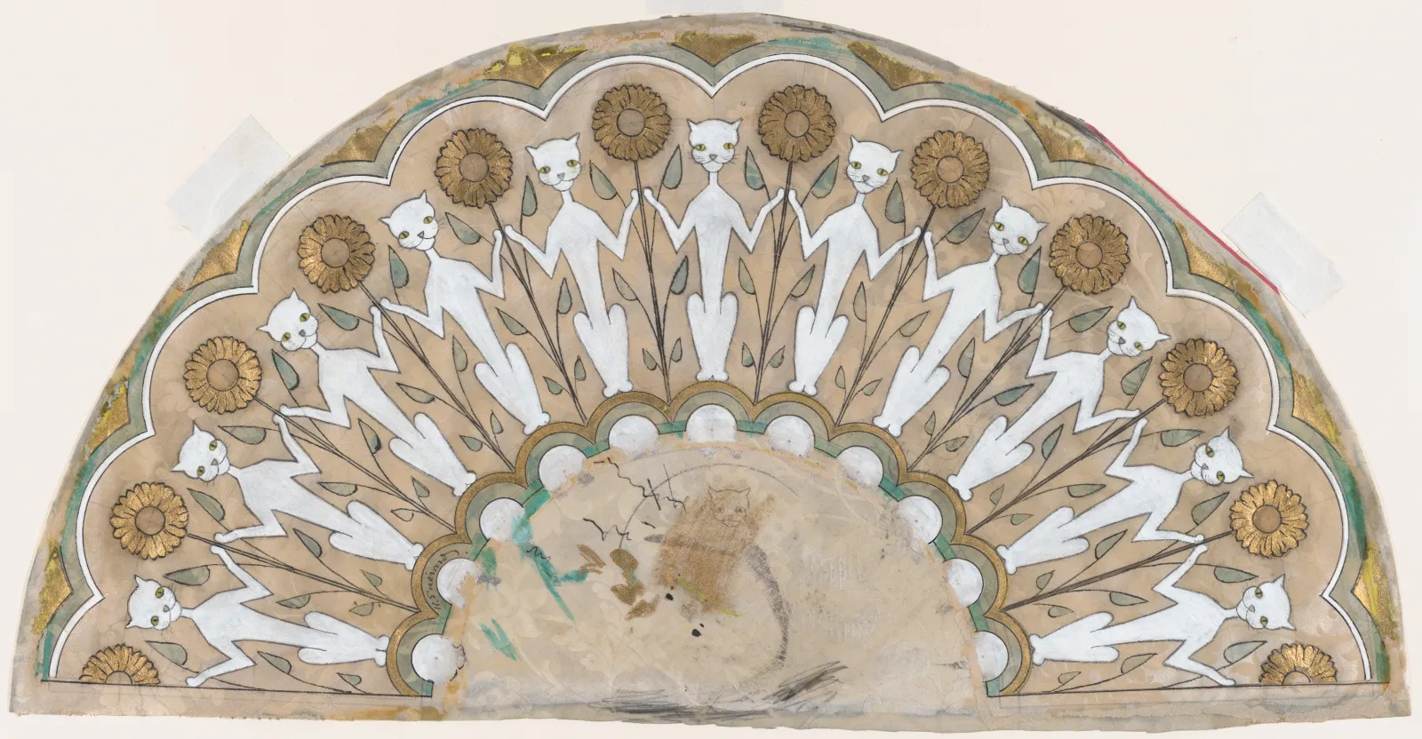 Fan Design with Cats and Sunflowers