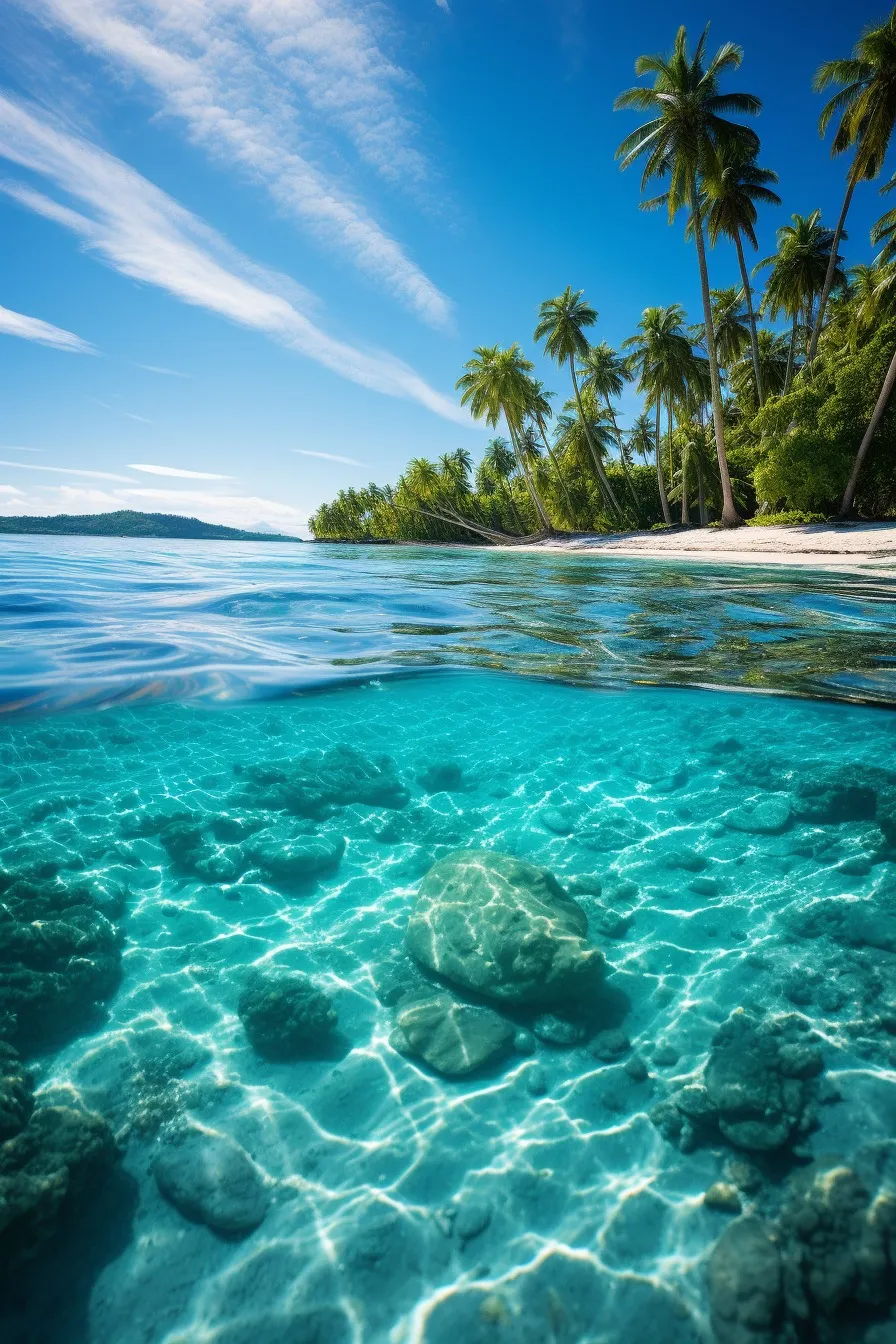 Sunlit shore with clear water