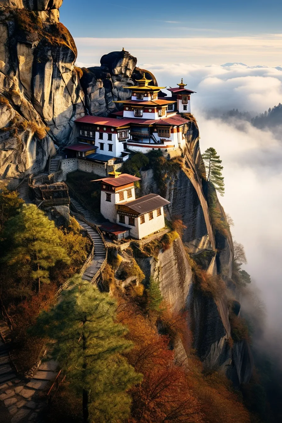 Monasteries on jagged mountain peaks