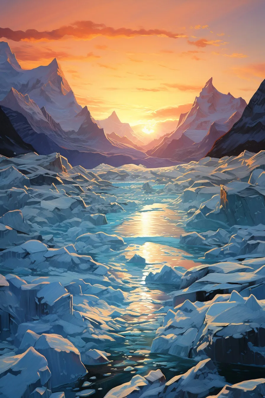 Glacier valley with blue ice