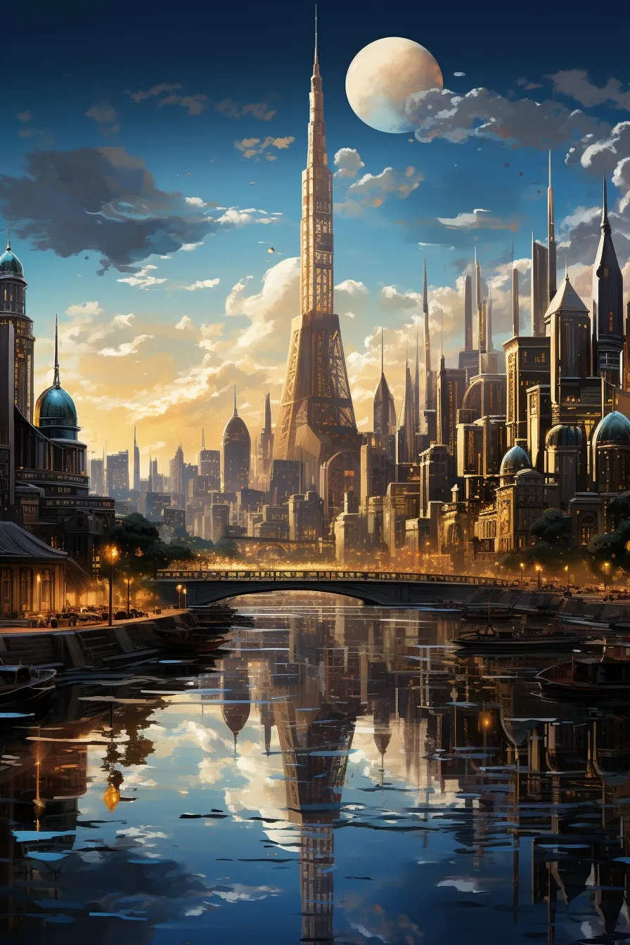 City skyline at dusk
