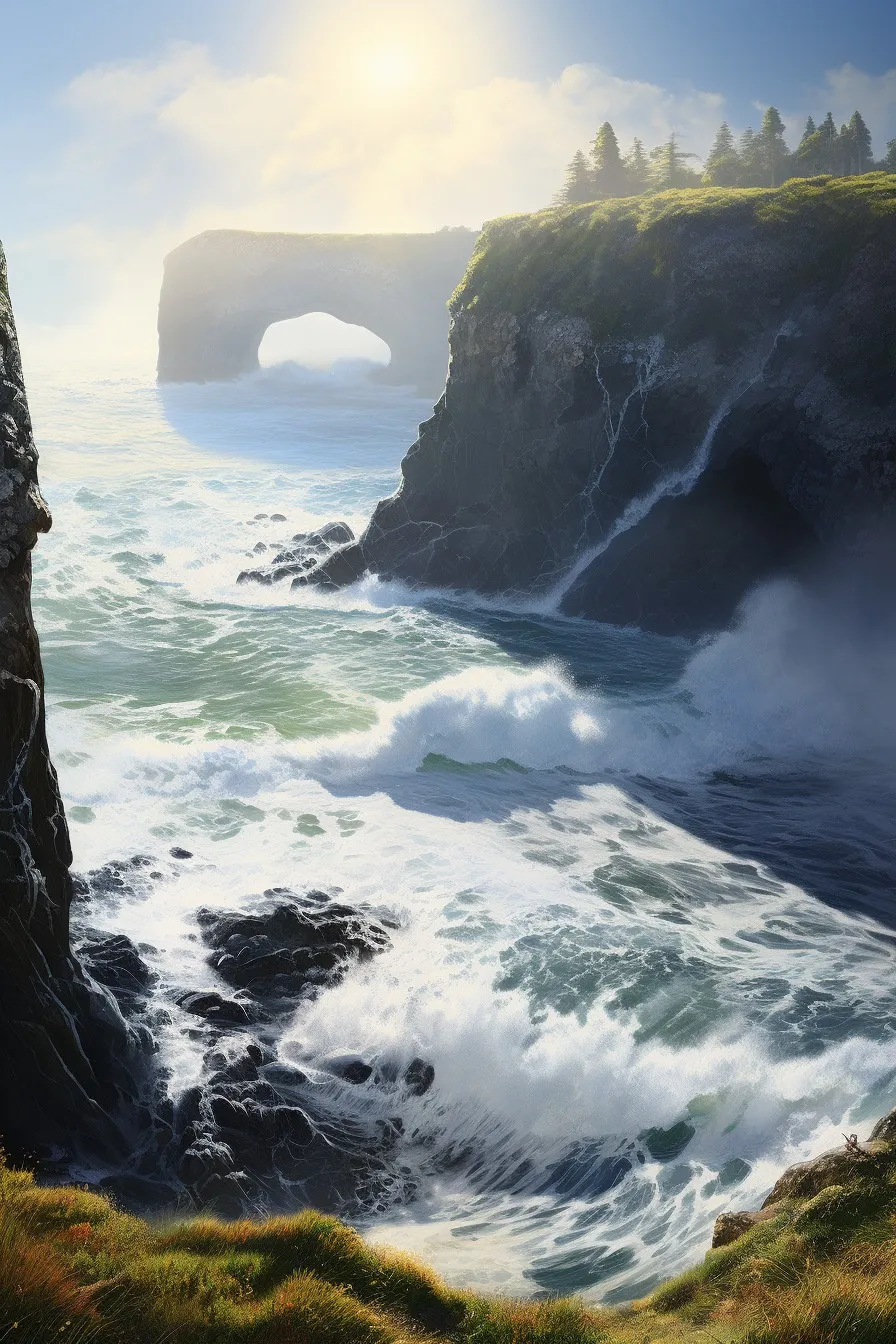 Waves crashing against coastal cliffs