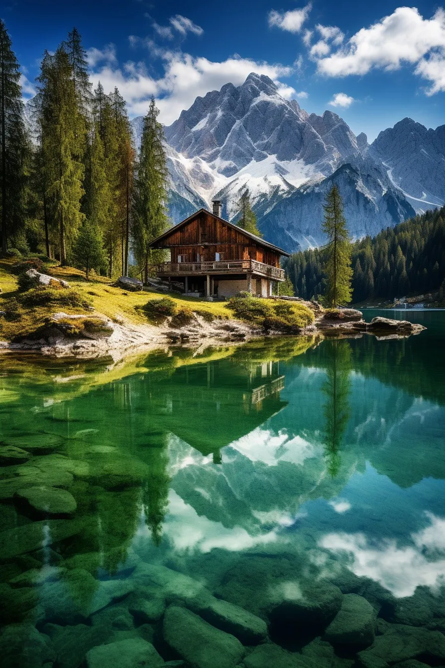 Mountain retreat beside a lake