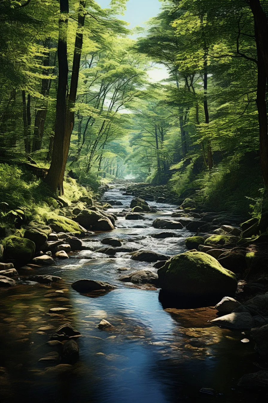 Woodland brook with clear water