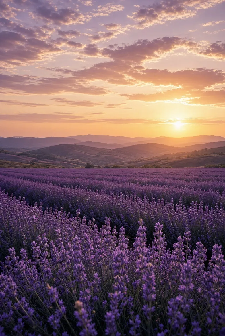 Lavender fields rolling to the horizon