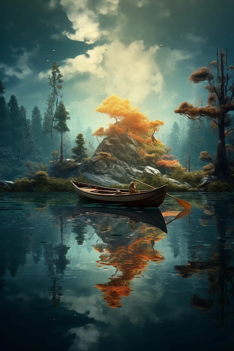 Boat drifting on a calm lake