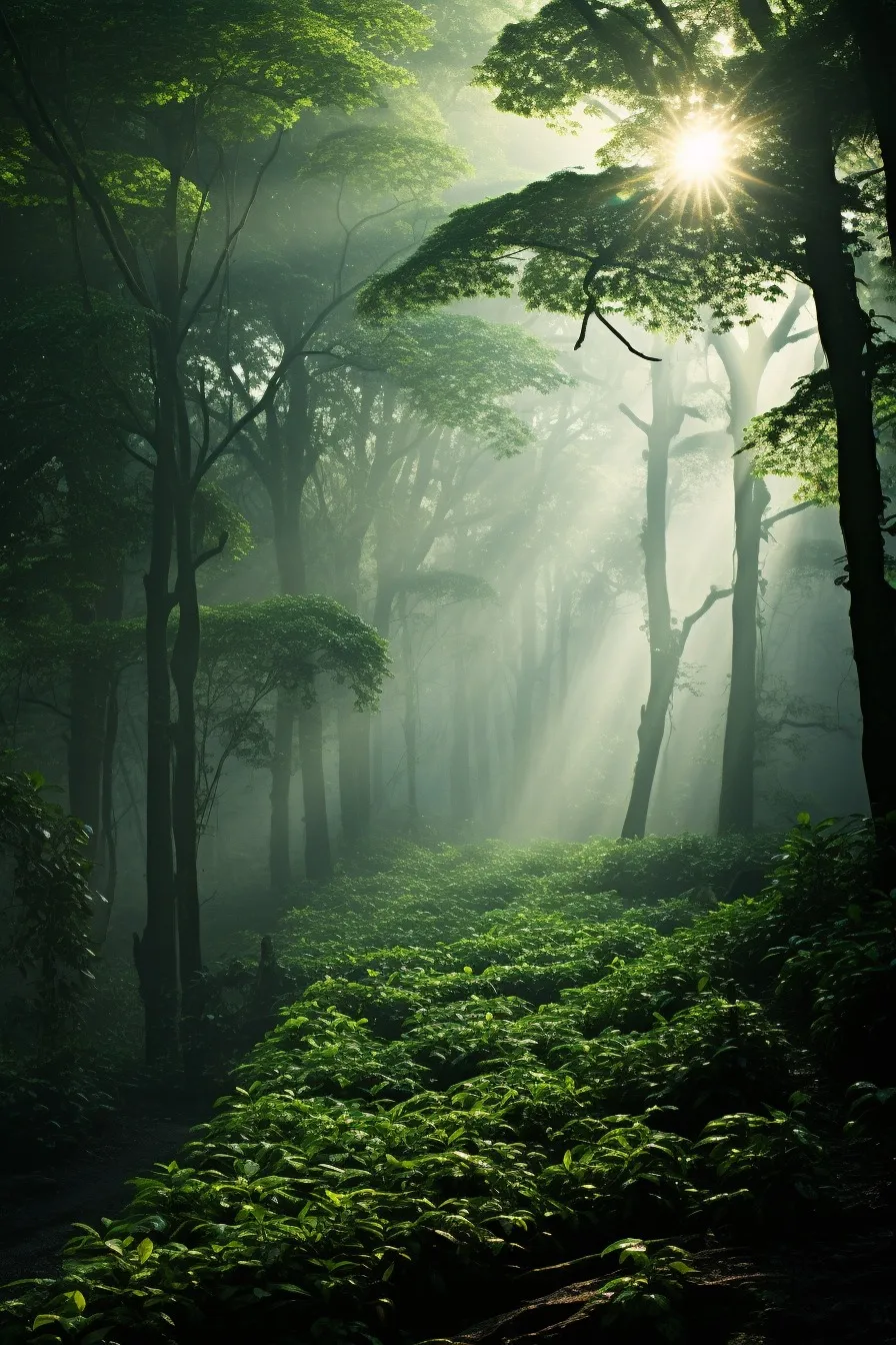Misty primeval forest