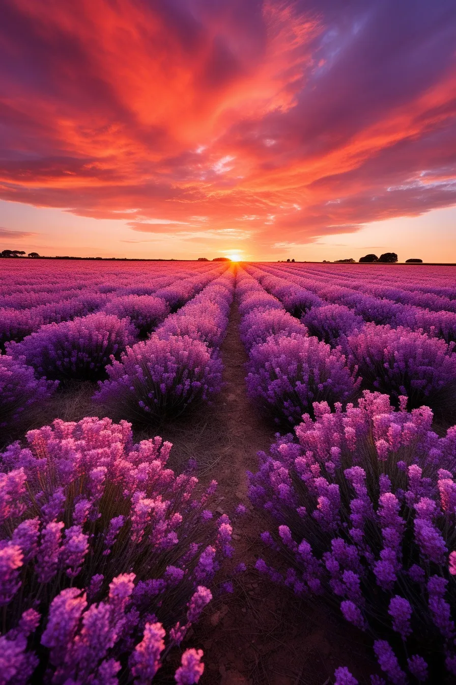 Lavender fields at sunset
