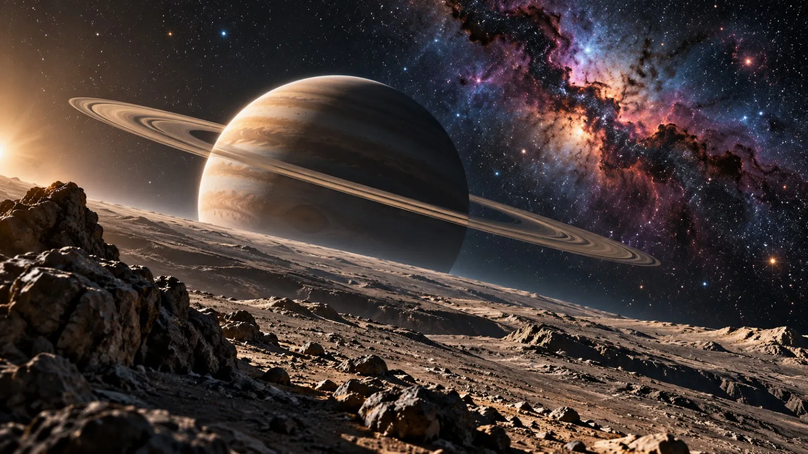 Ringed planet over an alien moon