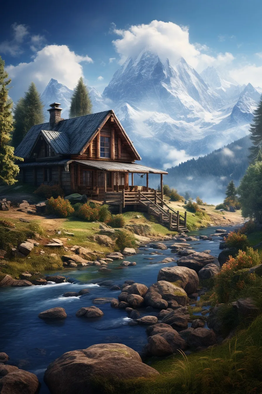 Mountain retreat beside a lake