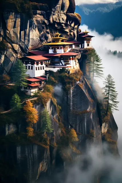 Monasteries on jagged mountain peaks