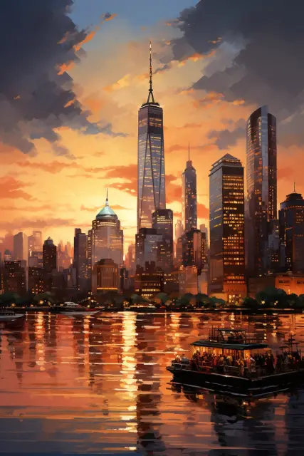 City skyline at dusk
