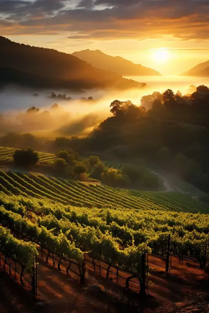 Morning mist over vineyards